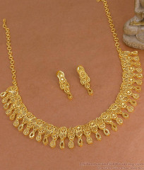 Real Gold Tone Arabic Bridal Necklace Earring Combo Forming Jewelry NCKN4281