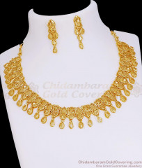 Real Gold Tone Arabic Bridal Necklace Earring Combo Forming Jewelry NCKN4281