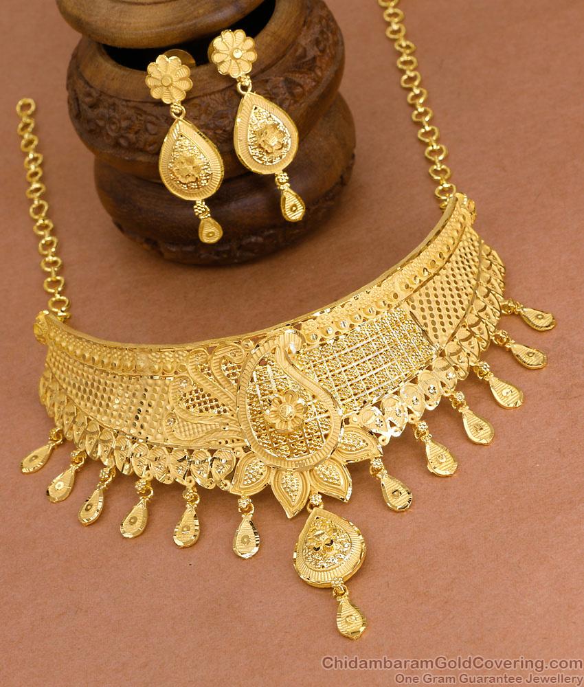 Grand Look Two Gram Gold Bridal Choker Necklace Mango Design NCKN4282 Grand Look Two Gram Gold Bridal Choker Necklace Mango Design NCKN4282