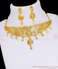 Luxurious Bridal Wear Two Gram Gold Choker Necklace With Earrings NCKN4284 Luxurious Bridal Wear Two Gram Gold Choker Necklace With Earrings NCKN4284