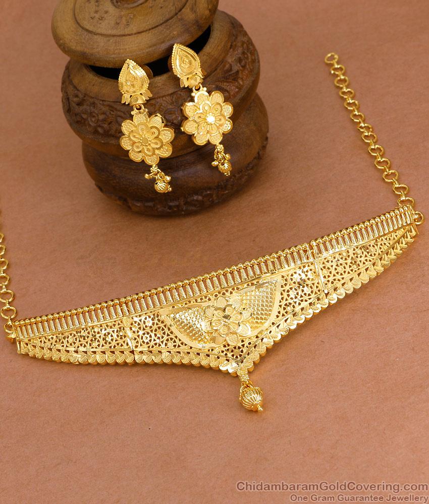 Latest Dubai Gold Light Weight Choker Necklace Flower Design Online NCKN4285 Latest Dubai Gold Light Weight Choker Necklace Flower Design Online NCKN4285
