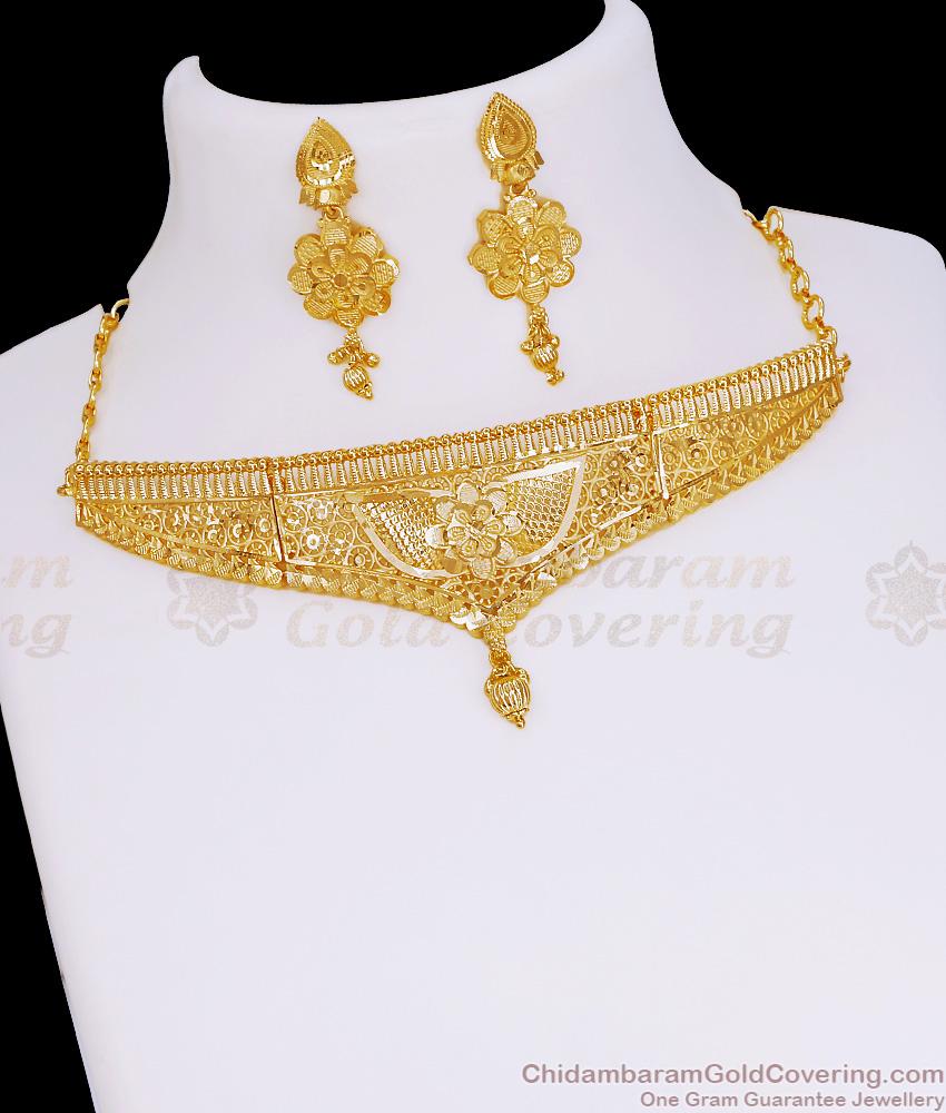 Latest Dubai Gold Light Weight Choker Necklace Flower Design Online NCKN4285 Latest Dubai Gold Light Weight Choker Necklace Flower Design Online NCKN4285