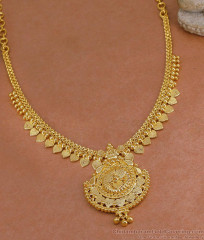 Beautiful Floral Design Gold Imitation Necklace With Heart Charms NCKN4289