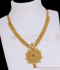 Traditional Single Ruby Stone Mullaimottu Gold Necklace Bridal Jewelry NCKN4290