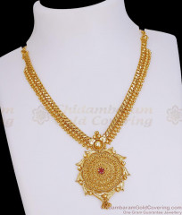 Traditional Single Ruby Stone Mullaimottu Gold Necklace Bridal Jewelry NCKN4290