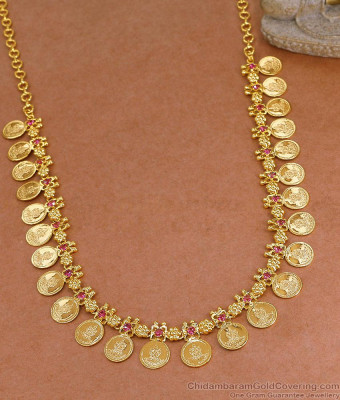 Latest Gold PLated Lakshi Coin Necklace With Ruby Stone For Wedding NCKN4292