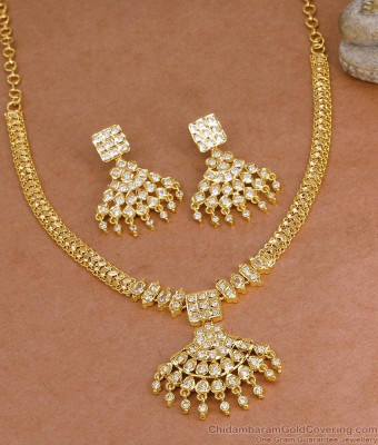 Original Impon White Stone Necklace Earring Combo 5 Metal Attigai Collections NCKN4293