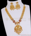 Premium Micro Gold Plated Lakshmi Necklace Ruby Emerald Stone Temple Jewelry NCKN4295