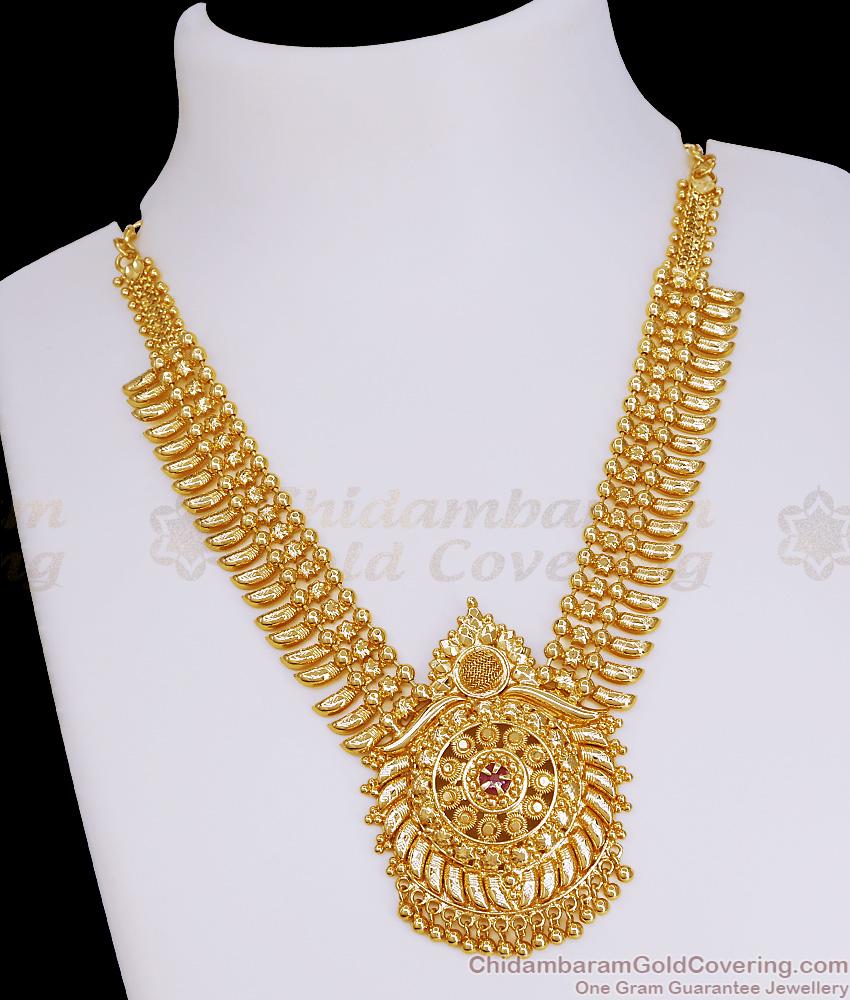 Pure Gold Tone Mullaipoo Necklace Ruby Stone Wedding Jewelry Online NCKN4301