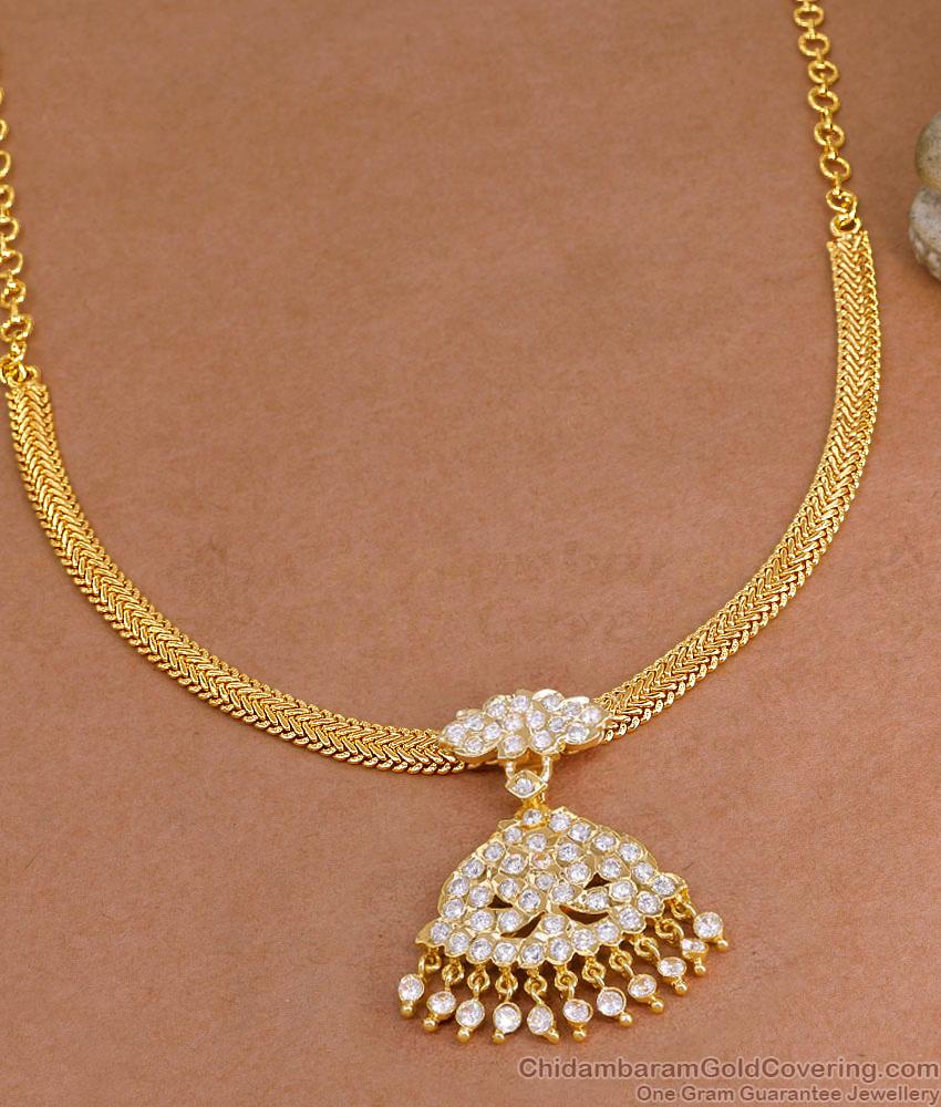 Full White Stone Impon Panchaloha Gold Imitation Necklace Design NCKN4304