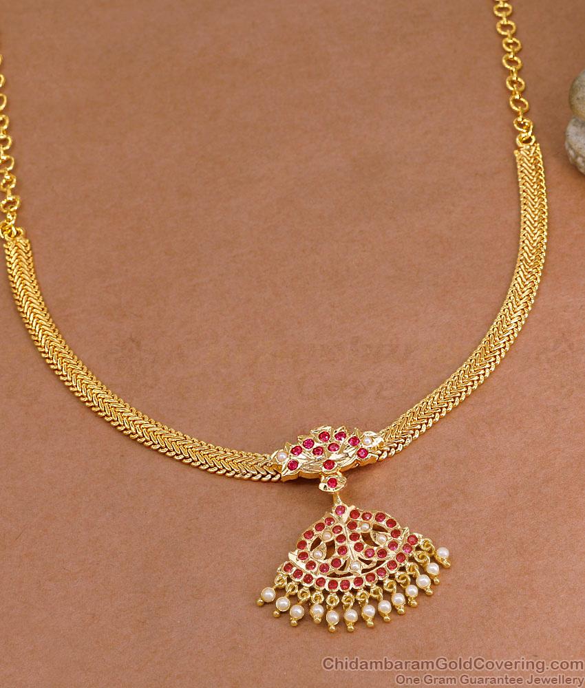 Stylish Ruby Stone Impon Attigai Gold Polish Pearl Jewelry For Brides NCKN4305