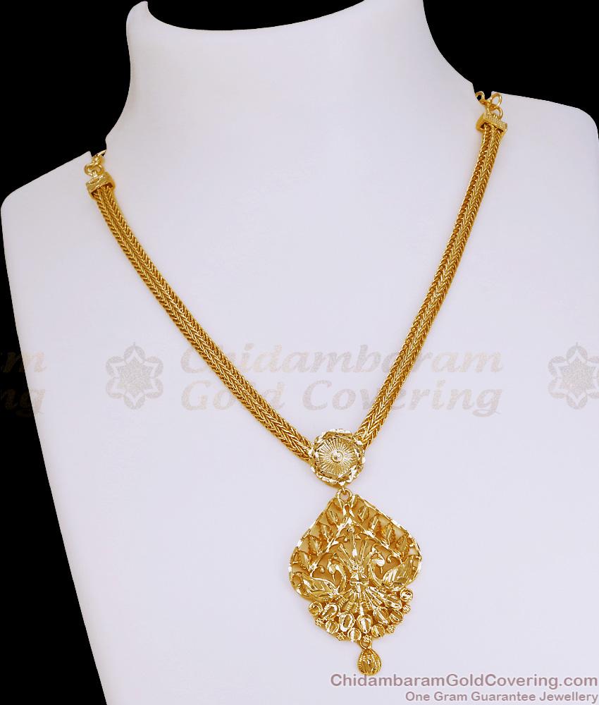 Plain 1 Gram Gold Plated Necklace Peacock Pendant Design For Women NCKN4306