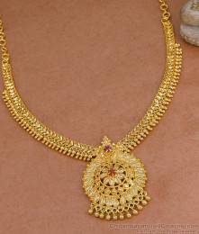 Traditional One Gram Gold Mullai Mottu Necklace With Ruby Stone NCKN4313