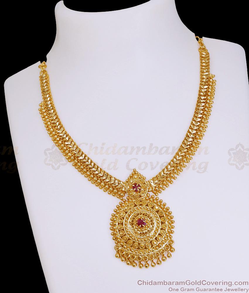 Elegant Ruby Stone Kerala Bridal Gold Imitation Necklace Online NCKN4314 Elegant Ruby Stone Kerala Bridal Gold Imitation Necklace Online NCKN4314