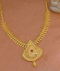 Single Ruby Stone Gold Imitation Mullaipoo Necklace For Function NCKN4317