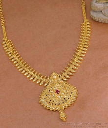 Single Ruby Stone Gold Imitation Mullaipoo Necklace For Function NCKN4317