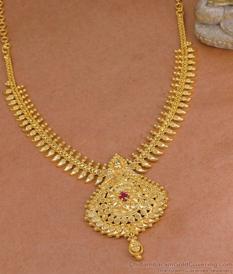 Single Ruby Stone Gold Imitation Mullaipoo Necklace For Function NCKN4317