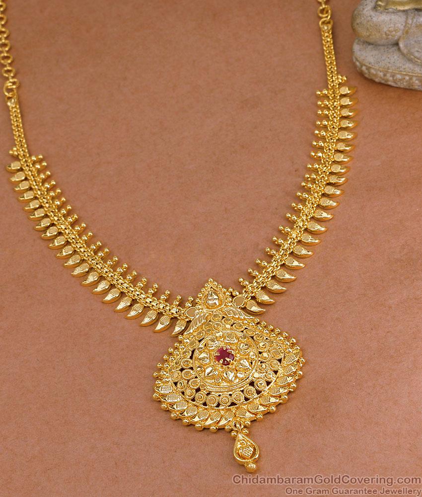 Single Ruby Stone Gold Imitation Mullaipoo Necklace For Function NCKN4317 Single Ruby Stone Gold Imitation Mullaipoo Necklace For Function NCKN4317