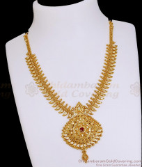 Single Ruby Stone Gold Imitation Mullaipoo Necklace For Function NCKN4317 Single Ruby Stone Gold Imitation Mullaipoo Necklace For Function NCKN4317