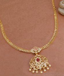 Big Ruby Stone Impon Attigai With Pearls For Women Bridal Wear NCKN4318