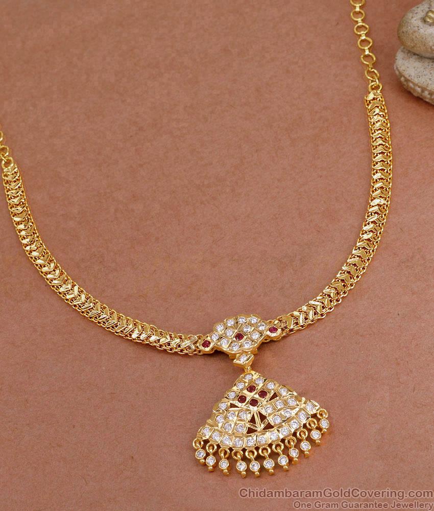 Elegant Gold Tone Impon Stone Necklace Design For Functions NCKN4324