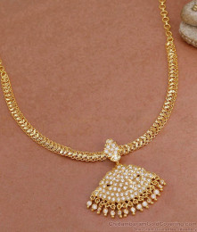 Traditional Aympon Full White Stone Gold Finish Necklace Bridal Collections NCKN4326