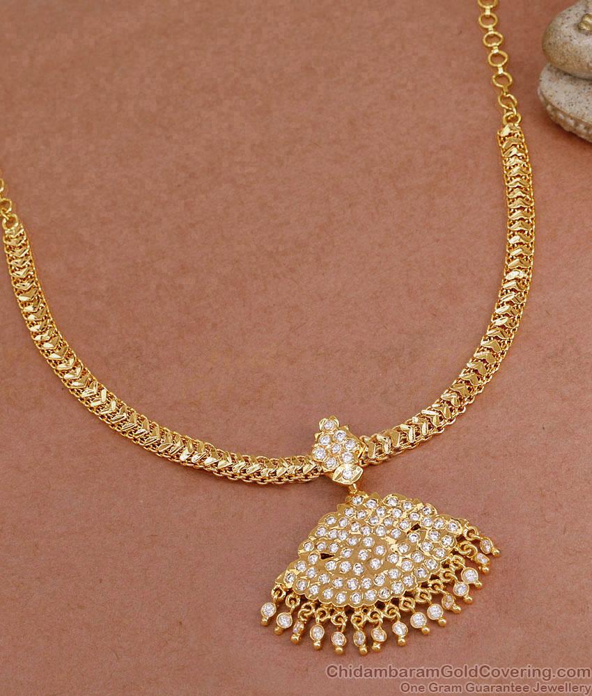 Traditional Aympon Full White Stone Gold Finish Necklace Bridal Collections NCKN4326