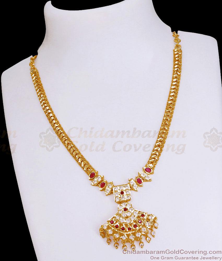 Latest Ruby White Stone Impon Attigai Bridal Necklace Collections NCKN4328