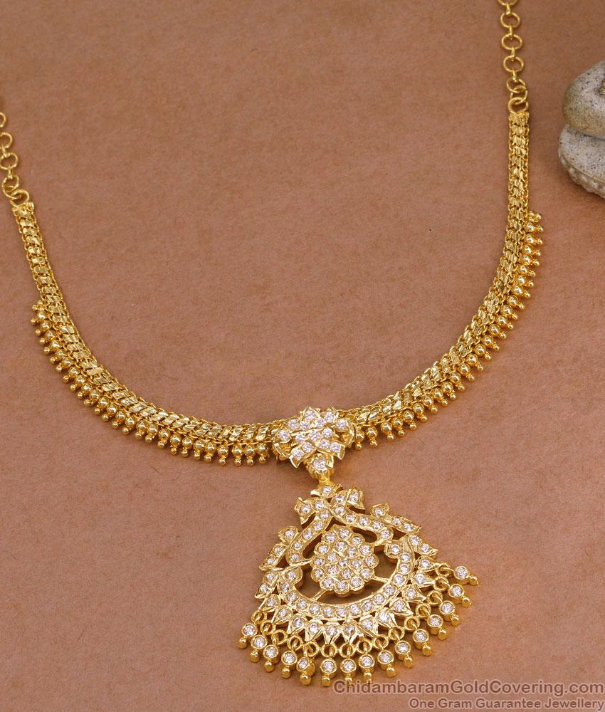 Full White Stone Peacock Design Impon Attigai For Women Marriage NCKN4329