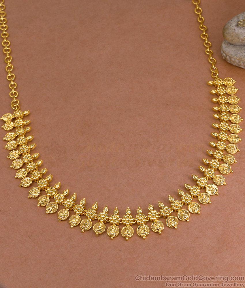 Latest Micro Gold Polish Lakshmi Kasu Necklace Floral Design Online NCKN4331