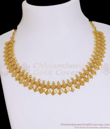 Latest Micro Gold Polish Lakshmi Kasu Necklace Floral Design Online NCKN4331
