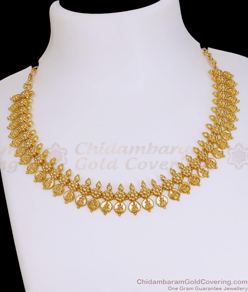 Latest Micro Gold Polish Lakshmi Kasu Necklace Floral Design Online NCKN4331