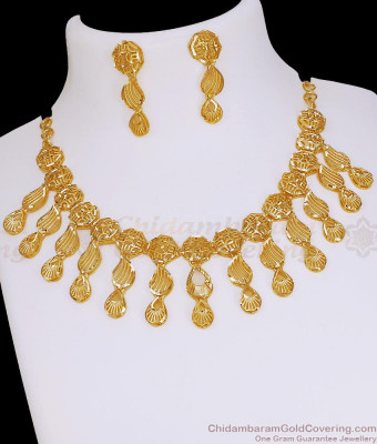 Beautiful Two Gram Gold Arabic Necklace Combo Set Bridal Jewelry NCKN4333