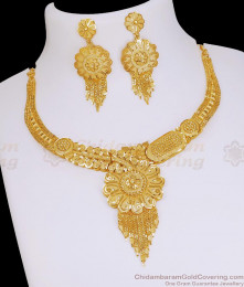 Grand Bridal Wear Flower Design Dubai Gold Necklace Set Shop Online NCKN4336