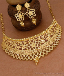 Latest Micro Gold Plated Bridal Choker Necklace Set Floral Design NCKN4337