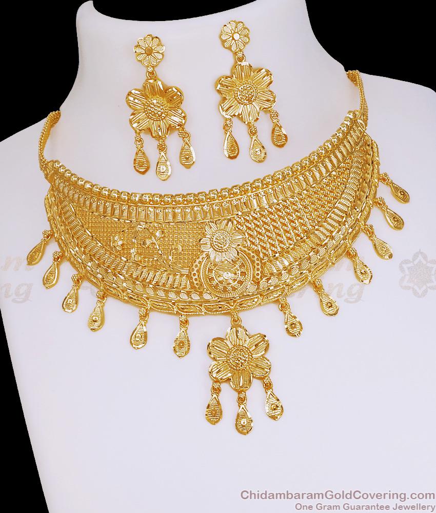 New Arrival Forming Gold Choker Necklace Bridal Collections With Earring NCKN4338