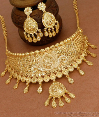 Latest Bridal Wear Forming Gold Choker Necklace Dubai Gold Collections NCKN4339