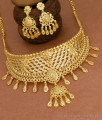 Attractive 2 Gram Gold Floral Choker Necklace Design With Dangler Earring NCKN4340