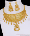 Attractive 2 Gram Gold Floral Choker Necklace Design With Dangler Earring NCKN4340