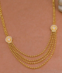 Latest Double Side White Stone Pendant Necklace 4 Line Golden Beads Design NCKN4342