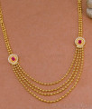 Stylish Ruby Stone Multi Line Gold Imitation Necklace Design For Wedding NCKN4343
