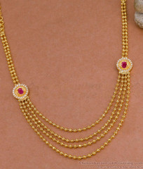 Stylish Ruby Stone Multi Line Gold Imitation Necklace Design For Wedding NCKN4343