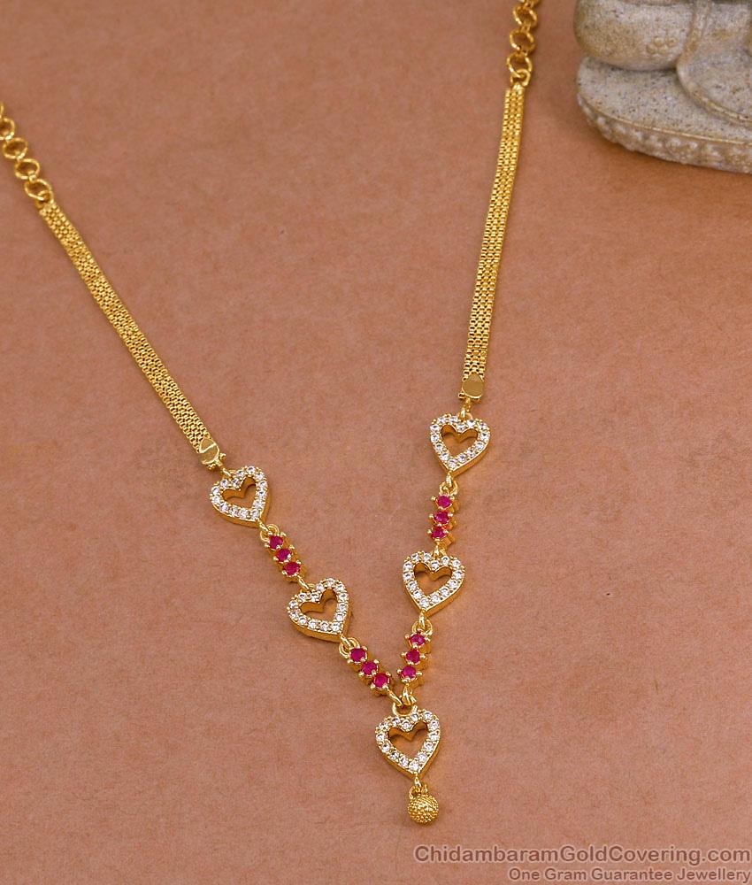Beautiful Ruby White Stone Heart Shaped Gold Plated Necklace Shop Online NCKN4344