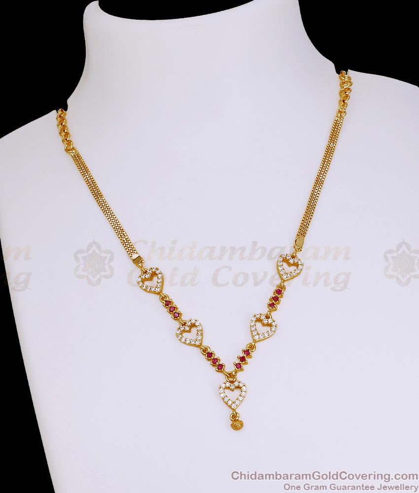 Beautiful Ruby White Stone Heart Shaped Gold Plated Necklace Shop Online NCKN4344
