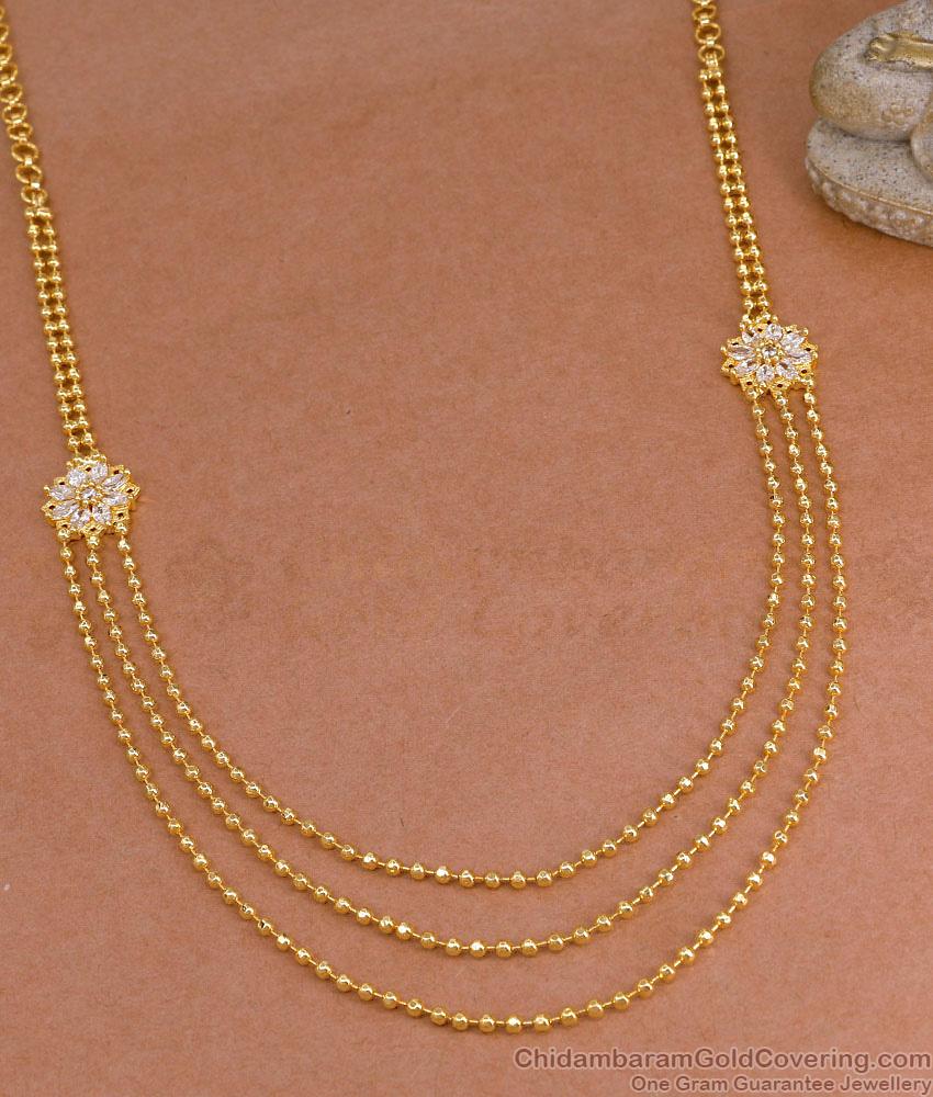 New Arrival Ad Stone Floral Design Three Line Gold Imitation Necklace Bridal Wear NCKN4346
