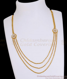 New Arrival Ad Stone Floral Design Three Line Gold Imitation Necklace Bridal Wear NCKN4346