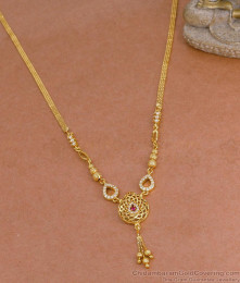 Light Weight 1 Gram Gold Necklace Droplet Design With Stones NCKN4347