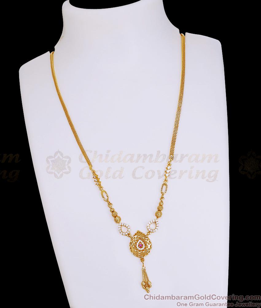 Light Weight 1 Gram Gold Necklace Droplet Design With Stones NCKN4347