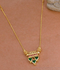 South Indian Gold Imitation Green Palakka Stone Necklace Heart Design NCKN4351