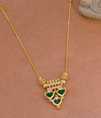 Light Weight Gold Imitation Triple Palakka Stone Necklace Thin Chain Design NCKN4353